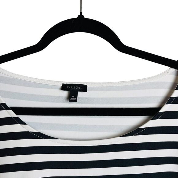 Talbots Shirt Womens XL Black White Stripe Long Sleeve Gold Button Nautical Top - Picture 3 of 9